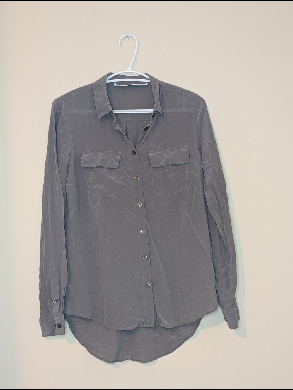 Ladies, Long-Sleeve Button Down Shirt in Gray, Size X-SMALL